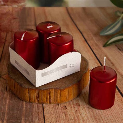 Свещи вотив 40х60мм, 4 бр, Червен металик | S-gifts.bg