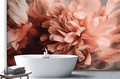 Murale en Papier Peint Pivoines Couleur Corail | Muralunique