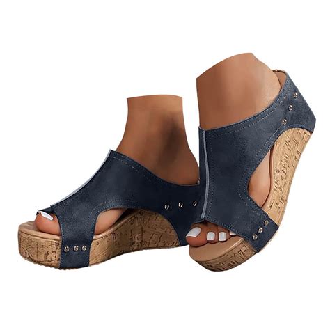 Dakaela Women's Platform Wedge Sandals Cork Wedges Heels Slip on Slides