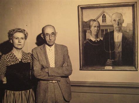 The models who were used in "American Gothic" standing by the painting ...