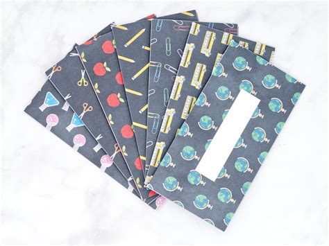 PRINTABLE Set of 7 Horizontal Cash Envelopes, Back to School August Ki