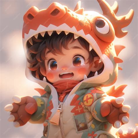 Free AI Image | Anime baby character with dragon costume illustration