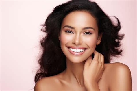 Premium AI Image | Gorgeous cute woman with beautiful smile white teeth ...