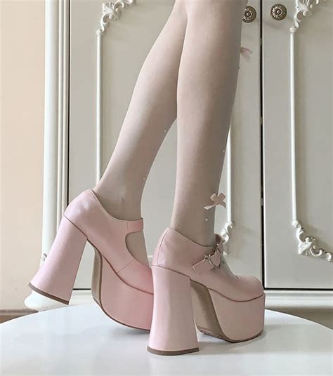 Pink Platform High Block Heel Elegant Mary Janes Shoes