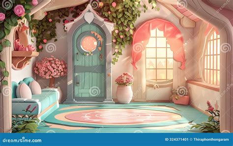 Fairy Tale Cottage Interior. Fiction Children Backdrop Stock ...
