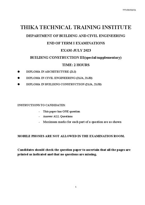 GBC special - exam - TTTI/ER/EO/ THIKA TECHNICAL TRAINING INSTITUTE