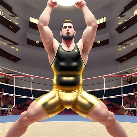 brayden always wears a tight wrestling gold shiny singlet, which