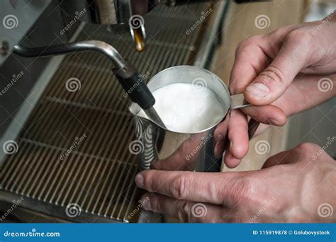 steaming milk espresso cappuccino latte coffee bar stock photo image