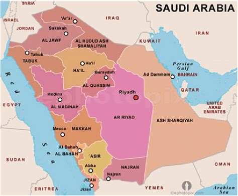 Kingdom of Saudi Arabia map showing the 13 provinces. From ...