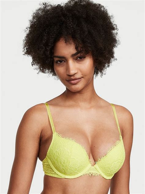 lime citron yellow push  lightly lined lace demi bra victorias