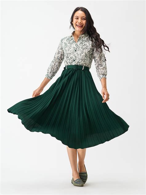 Formal Dark Green Pleated Midi Dress – Pinkberry Apparels