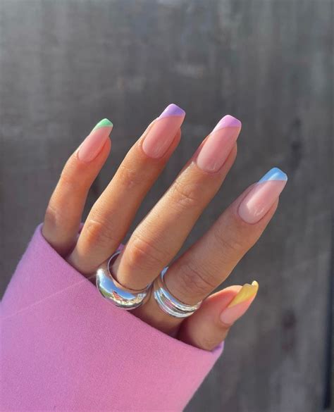 French tip nails multi color acrylic nail art design summer spring 2021 ...