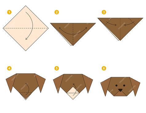Modelo de movimento tutorial de esquema de origami de cachorro marrom
