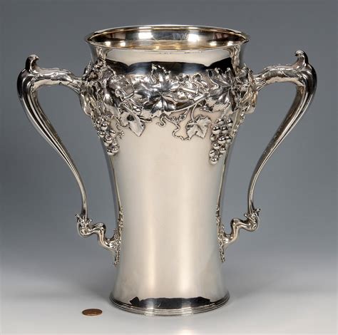 Lot 428: Large Sterling Silver Loving Cup w/ Grape Design