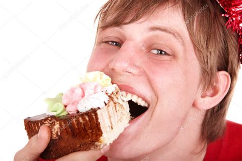 Face of man eating cake. — Stock Photo © poznyakov #5188564