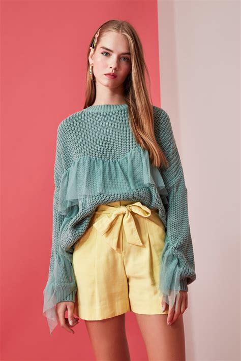 TRENDYOLMİLLA | Mint Tulle Detailed Knitwear Sweater TWOAW20FV0055 ...