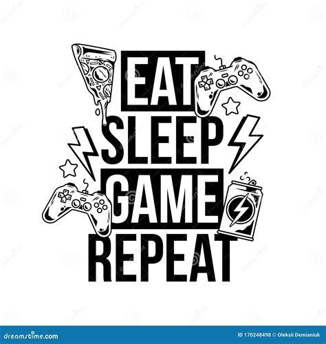 Eat Sleep Game Repeat Trendy Geek Culture Slogan Stock Vector
