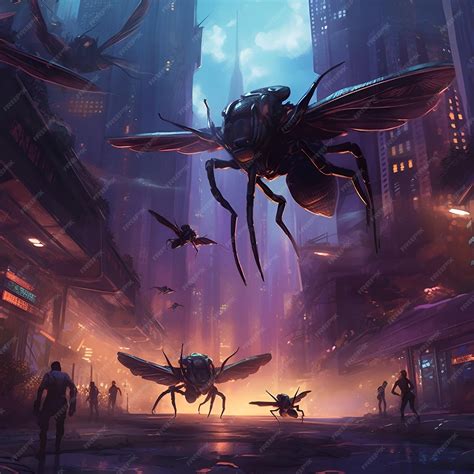 Premium AI Image | A painting of a giant spider with a city in the ...