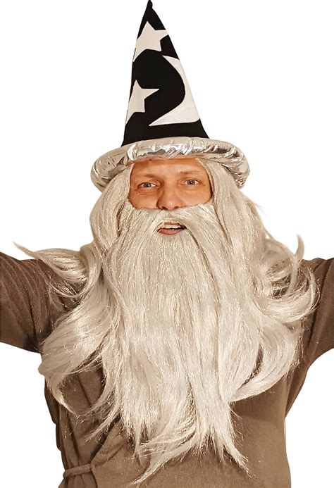 Amazon.com: HandinHandCreations Wizard Wig and Long Beard with Wizard Sorcerer Costume Hat - All ...