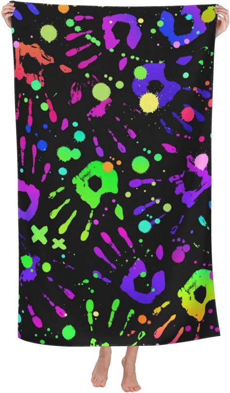 Paint Drops On Bright Handprints Large Beach Towel - Plush Thick Cotton