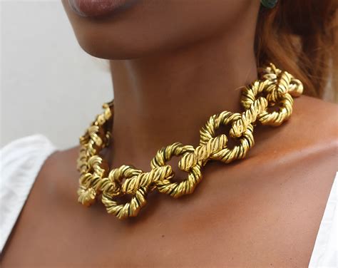 chunky gold necklace gold statement necklace gold vintage etsy