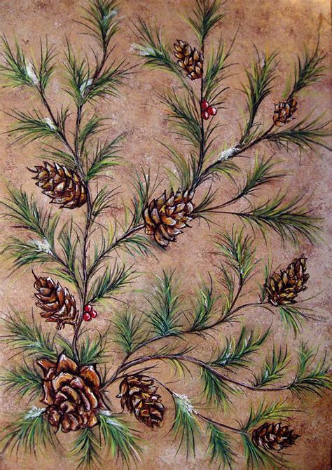 Acrylic Painting - Pine Cones And Spruce Branches by Nancy Mueller ...