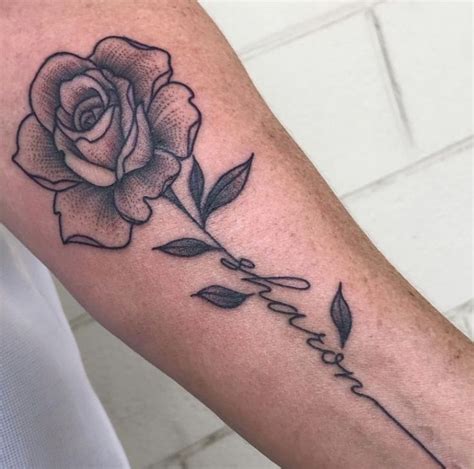 Rose Tattoo with Name in the Stem