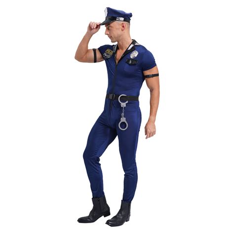 Mens-Police-Cosplay-Costumes-Dirty-Cop-Uniforms-Zipper-Short-Sleeve