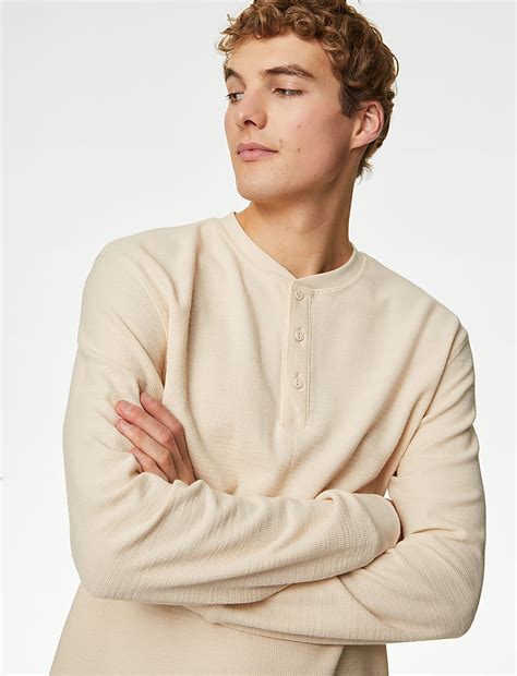 buy cotton blend textured henley  shirt  marks spencer