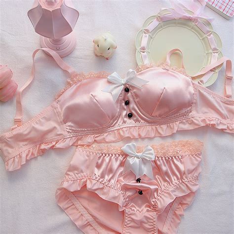 Pink Satin Vintage Style Coquette Lingerie Set Retro Satin Underwear