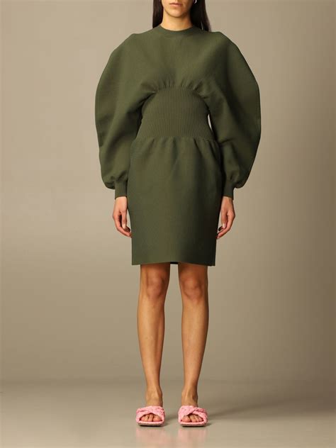BOTTEGA VENETA: dress with sculptural sleeves - Green | Bottega Veneta ...