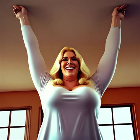 happy very tall plus size blonde very young girl with small head and