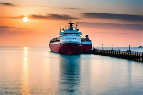 a large ship docked at the end of a dock. AI-Generated 30291748 Stock