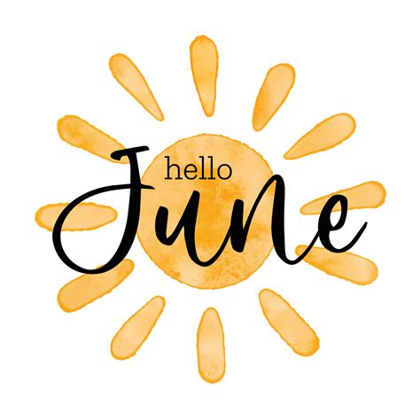Hello June - Watercolor textured simple vector sun icon. Vector