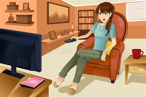woman watching television stock vector illustration  happy