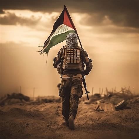 Premium Photo | Warrior of Gaza holding a palestine flag