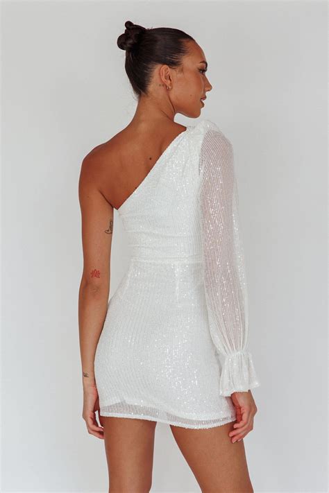 Dalia One Shoulder Sequin Mini Dress White | White mini dress, Cutout