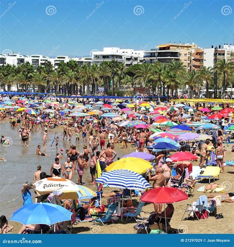 Llevant Beach, in Salou, Spain Editorial Stock Image - Image of packed