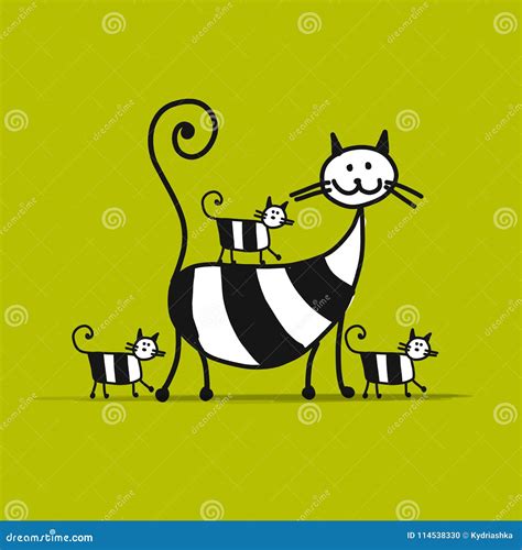 Mother Cat with Kittens, Sketch for Your Design Stock Vector - Illustration of lazy, design ...