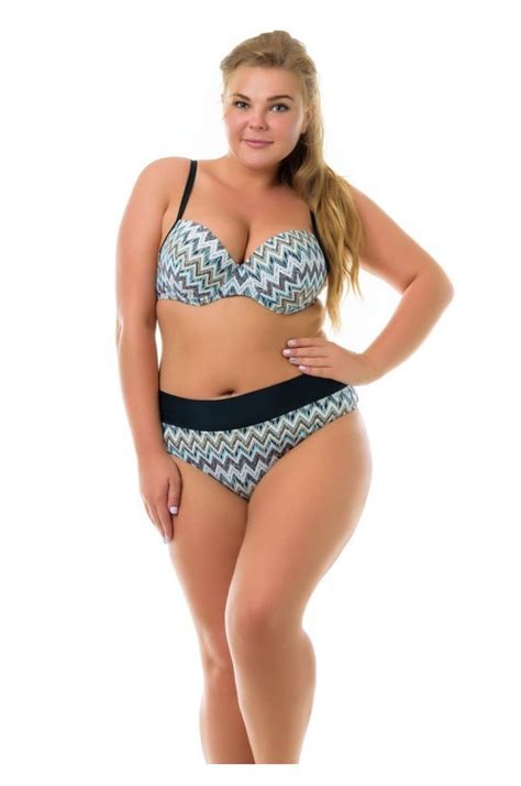 Роздільний купальник Зикзаги сірий Plus size з щільними чашками розмір ...