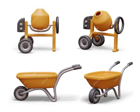 Premium Vector | Realistic concrete mixer with empty drum wheelbarrow