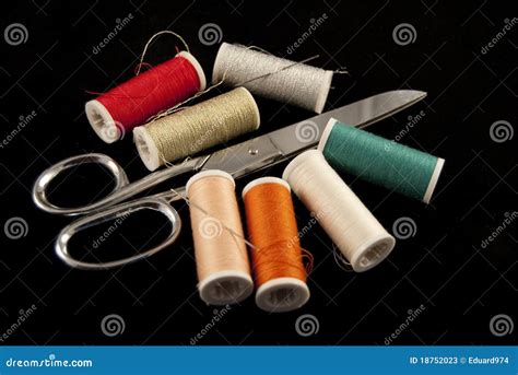 scissors thread stock image image  needle spool