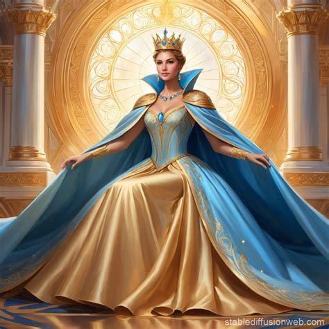 Golden Queen in Blue Ball Gown | Stable Diffusion Online