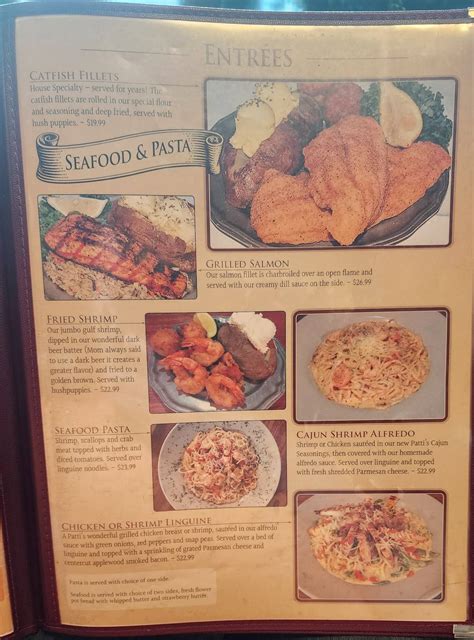 Menu at Patti's 1880's Settlement restaurant, Grand Rivers