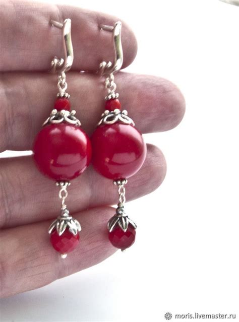 Серьги "Красные кораллы" серебро натуральные кораллы в интернет ...