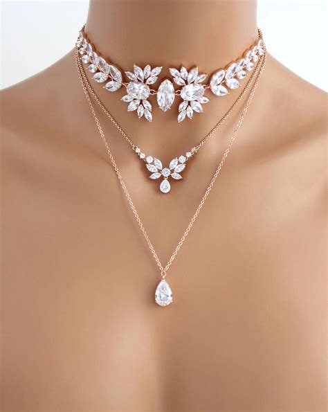 rose gold layered necklace bridal necklace bridal jewelry rose gold