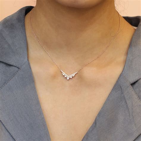 shape diamond necklace rose gold layering curved cluster pendant la