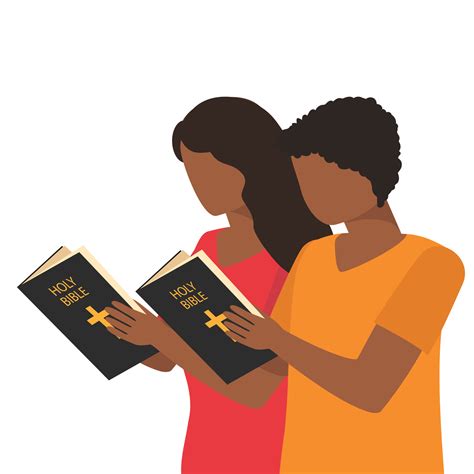 African American woman and man reading Holy Bible. Study Bible. Vector