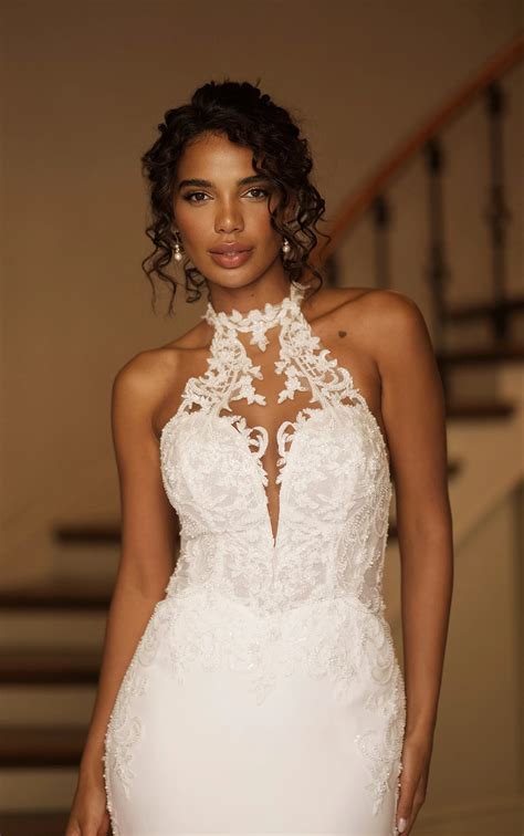 Sultry and Chic Bridal Gown with High Halter Neckline
