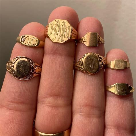signet ring vintage signet gold ring men gold pinky ring signet